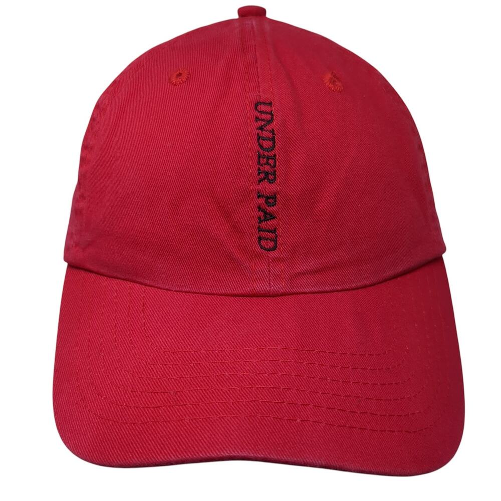 Under Paid Slideback Baseball Cap Red One Size Adjustable Embroidered Top Man